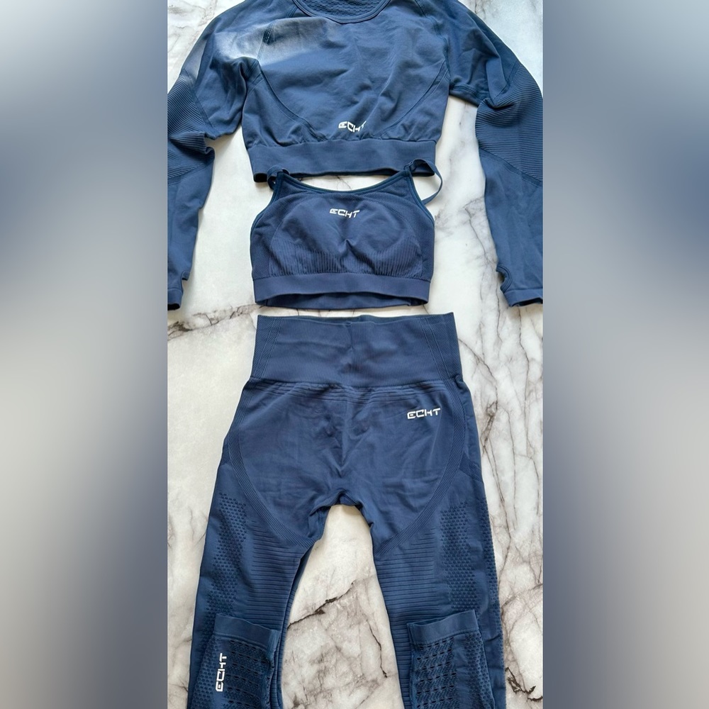 Echt Apparel Arise Sportsbra Long Sleeve Top And Leggings Set- Indigo- Small (8)